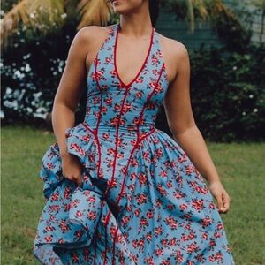 By Anthropologie Halter V-Neck Fit & Flare Midi Dress Size 2X